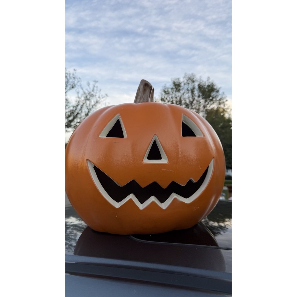 Halloween Large Orange Blow Mold Jack O' Lantern Pumpkin Decor 16" New Light Up